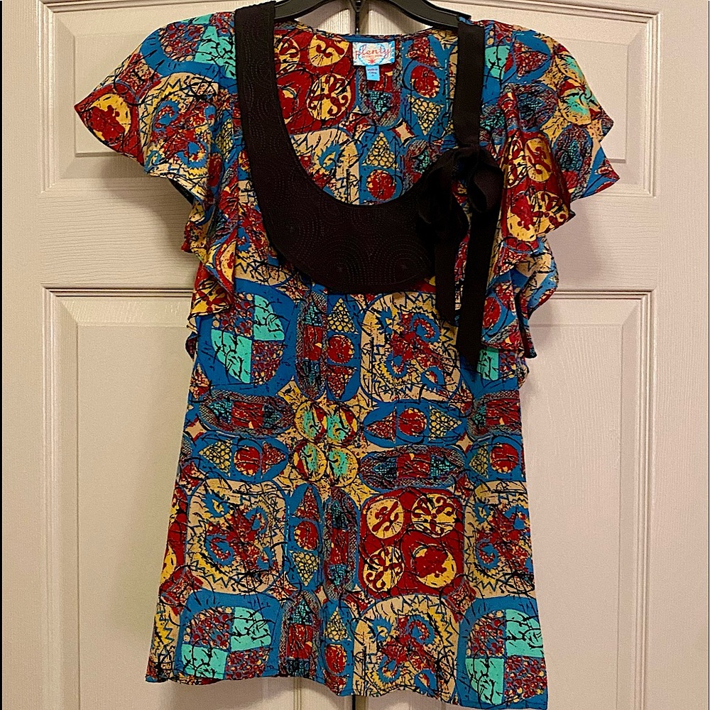 Anthropologie Plenty Tracy Reese Geometric Silk Blouse with Black Collar